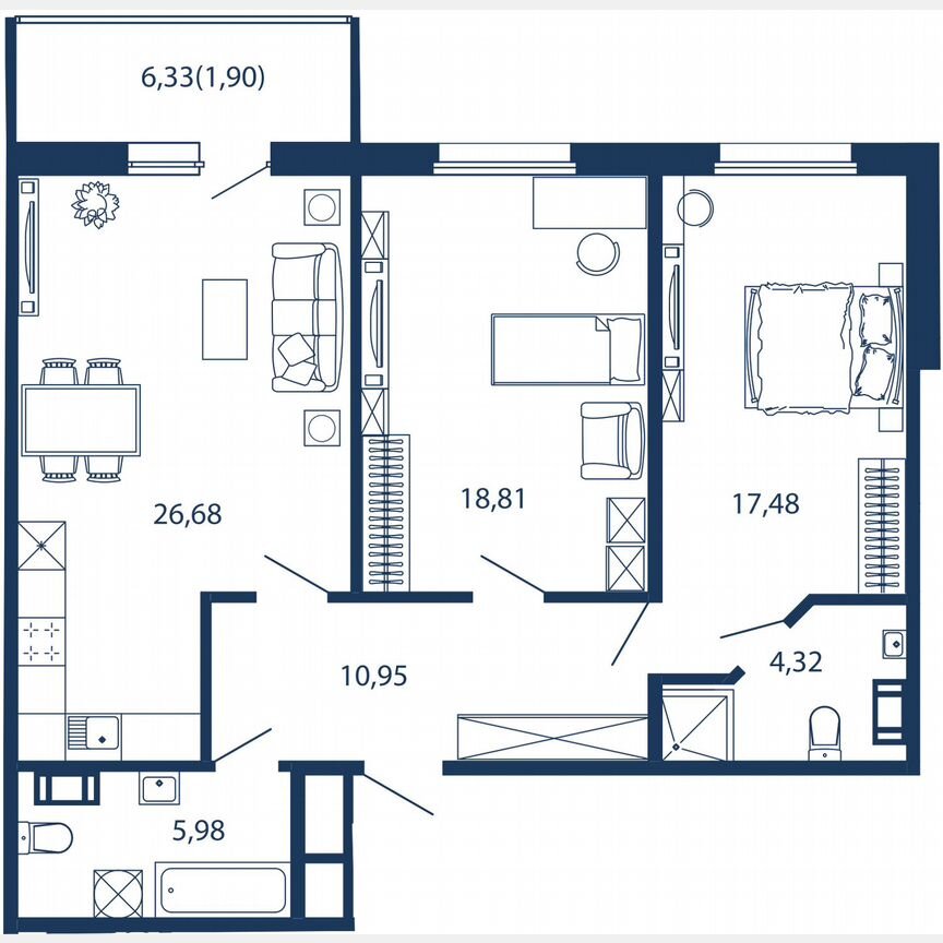 3-к. апартаменты, 86,1 м², 5/5 эт.