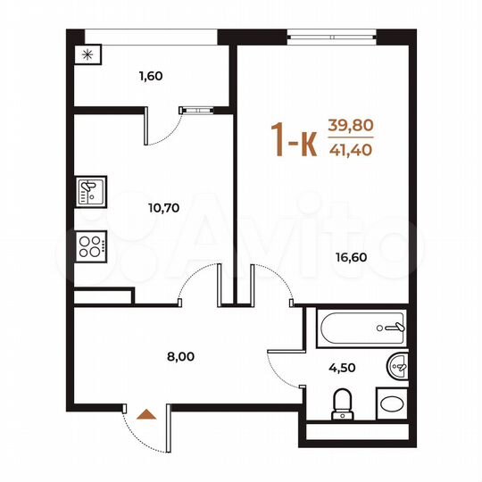 1-к. квартира, 41,4 м², 3/8 эт.