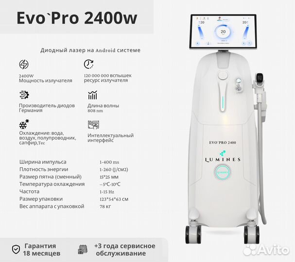 Диодный лазер для эпиляции Люминес’ Evo Pro 2400в