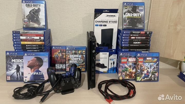 Sony ps4 slim чёрная + игры Ps4