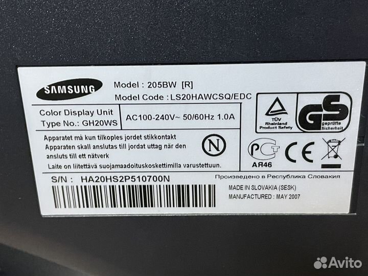 Монитор Samsung SyncMaster 205BW 20