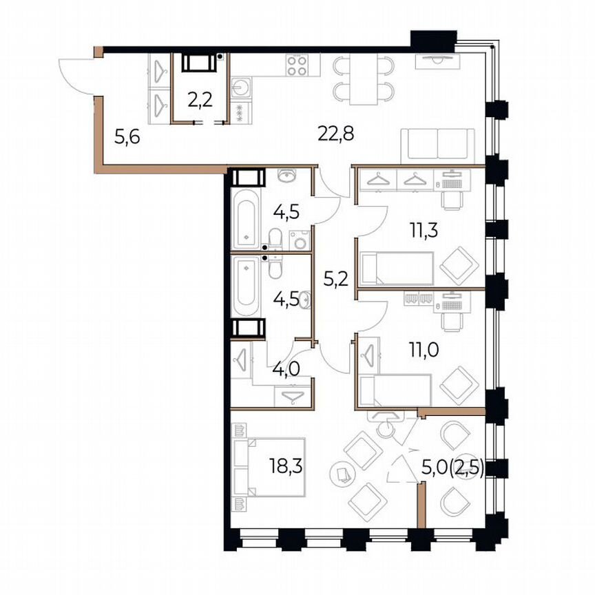 3-к. квартира, 91,9 м², 6/17 эт.