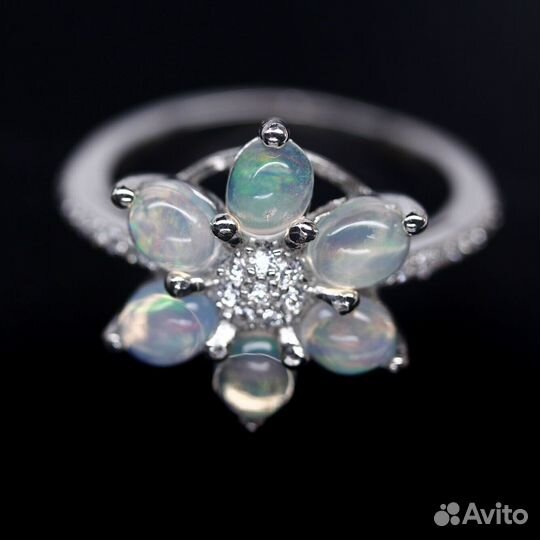 Серьги, кольцо серебро опал разм.17,0 С325
