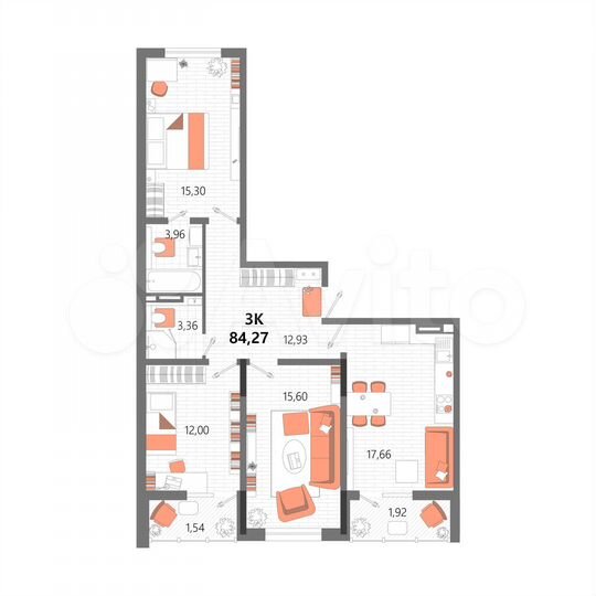 3-к. квартира, 84,3 м², 6/13 эт.