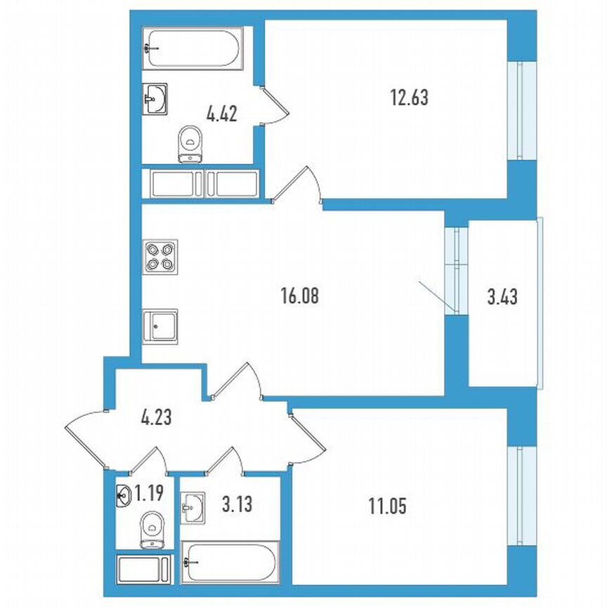 2-к. квартира, 54 м², 6/18 эт.