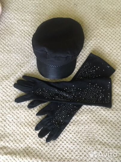 Перчатки и кепка женские черные