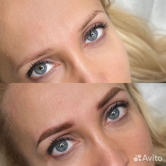 Перманентный макияж пудровые брови губы