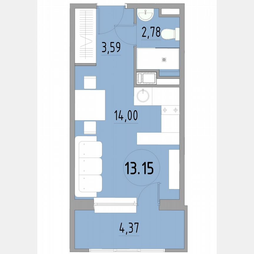 1-к. апартаменты, 24,9 м², 13/13 эт.