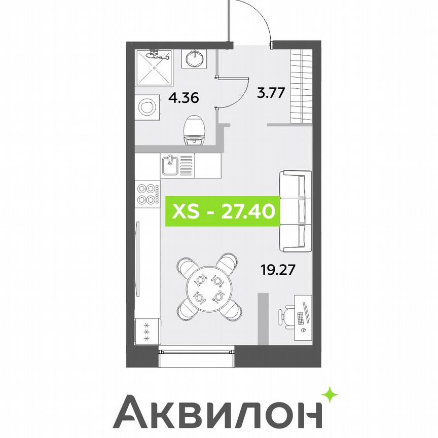 Квартира-студия, 27,4 м², 1/12 эт.