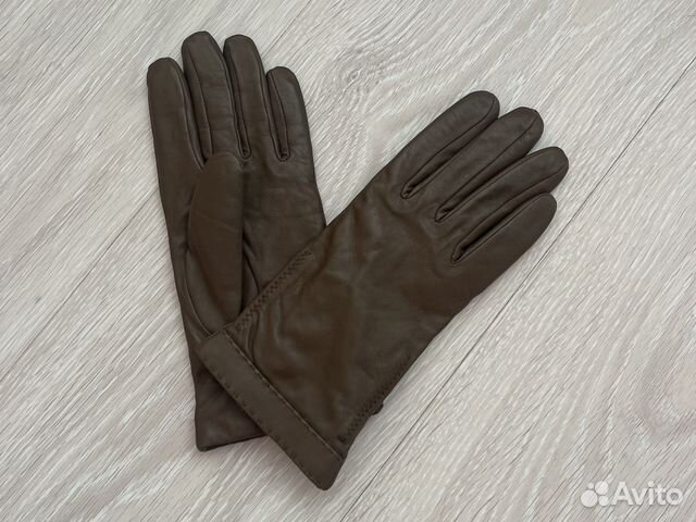 Перчатки женские кожаные утепленные новые хаки 7 р