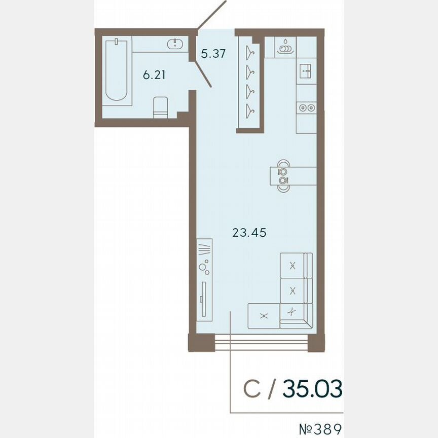 Апартаменты-студия, 35 м², 5/8 эт.