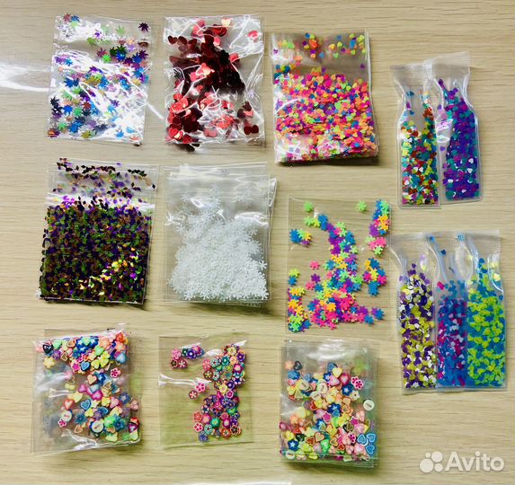 Глиттеры Фимо Снежинки Сердечки Пазл для ногтей