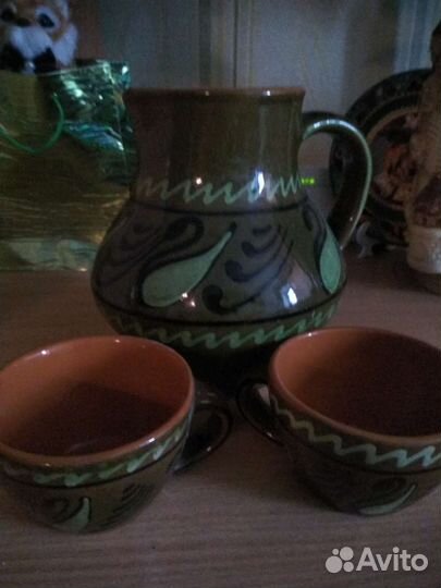 Кувшин с чашками (глина)