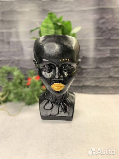 Кашпо голова гипс Африканка статуэтка