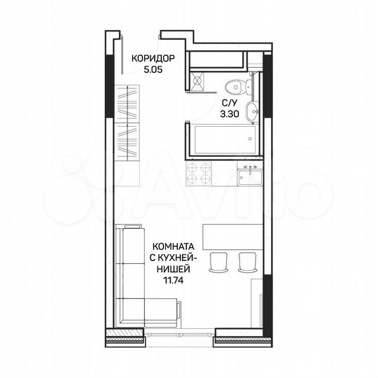 Квартира-студия, 23,1 м², 2/8 эт.