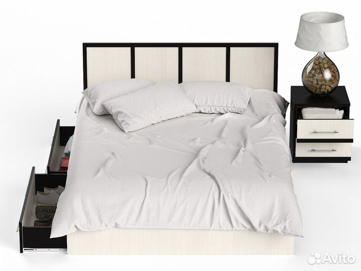 Кровать с ящиками и тумбой Сакура 1400 цвет венге/дуб лоредо