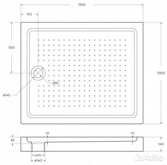 Поддон акриловый BelBagno tray-BB-AH-120/100-15-W