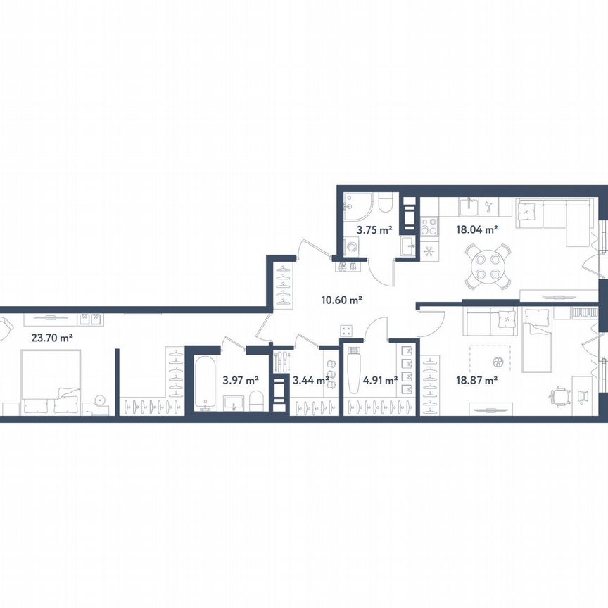 2-к. квартира, 91,3 м², 3/11 эт.