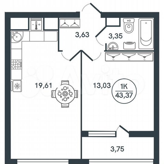 1-к. квартира, 43,4 м², 12/17 эт.