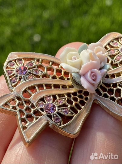 Винтаж Брошь ажурный бант