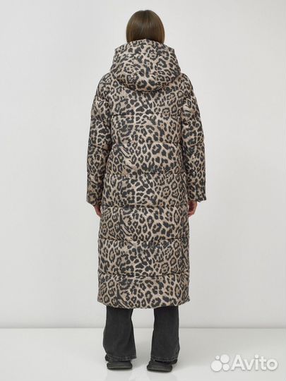 Пальто утепленное женское стильное леопардовое зимнее люкс класса 916 1LP