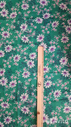 Отрез ткани хлопок СССР. Цветы на бирюзовом