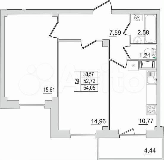 2-к. квартира, 54,1 м², 12/13 эт.