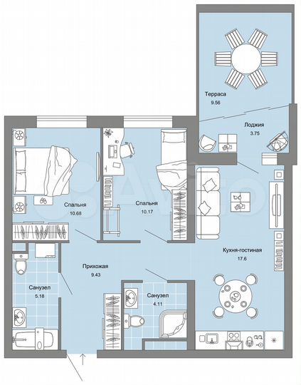 2-к. квартира, 62 м², 2/9 эт.