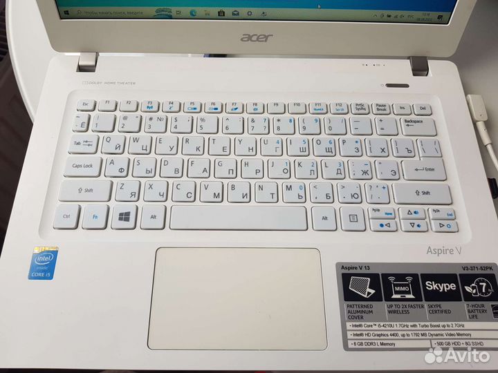 Ноутбук белый Acer aspire V 13'3 Core i5 16gb