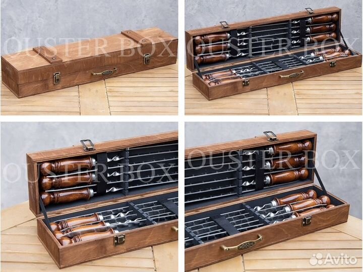 Наборы для пикника с шампурами в деревянных боксах