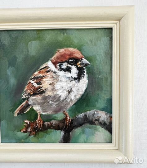 Картина маслом Воробей Картина в рамке