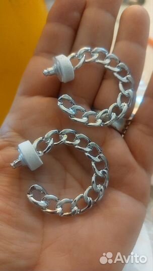 Серьги серебряные кольца цепи Италия