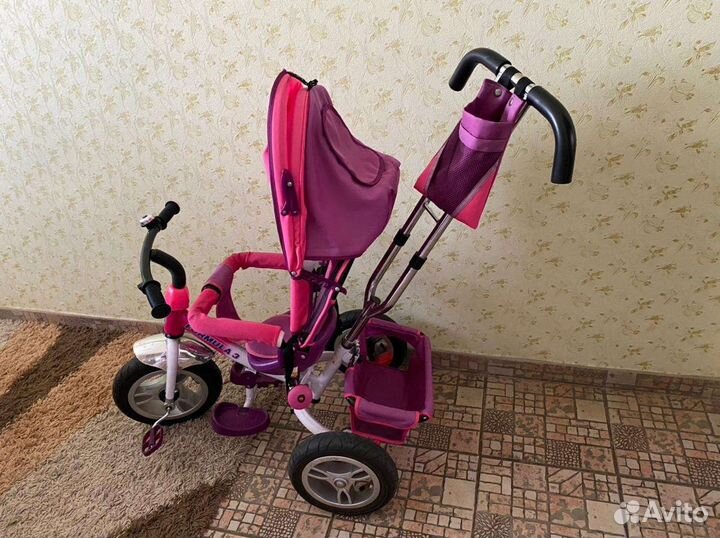 Детский 3-х колёсный велосипед с крышей и ручкой