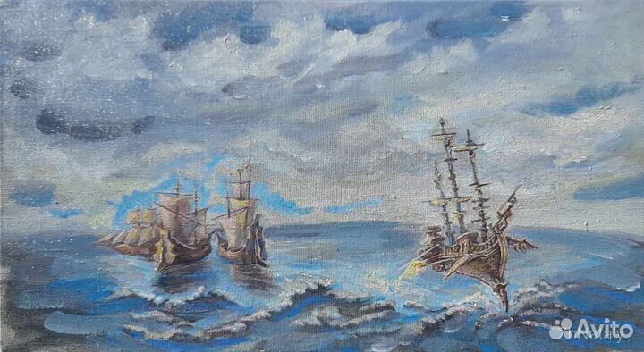 Картина парусники на рейде. Живопись ZhNataly