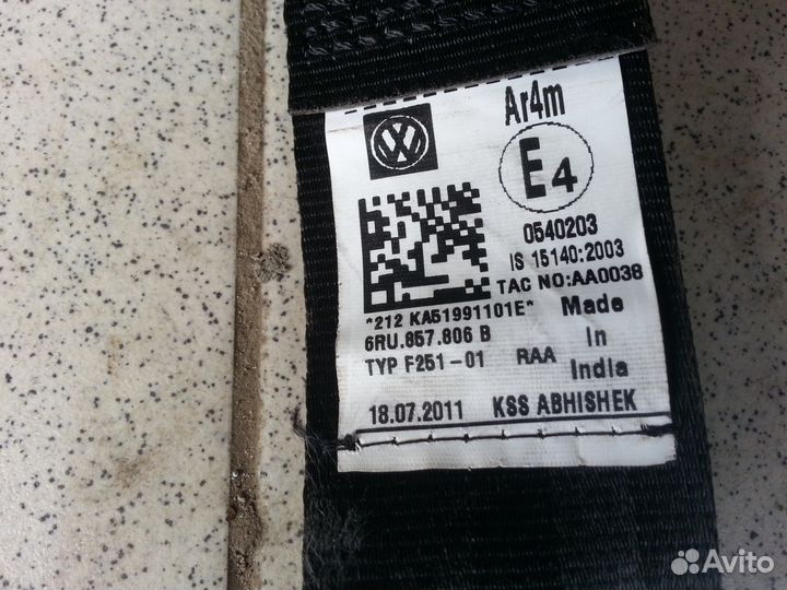 Ремни безопасности Volkswagen polo sedan