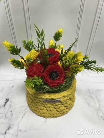 Букет цветов из мыла. Маки и подсолнухи