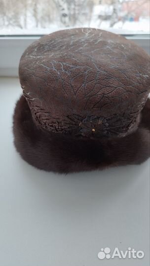 Шапка зимняя меховая женская опушка норка