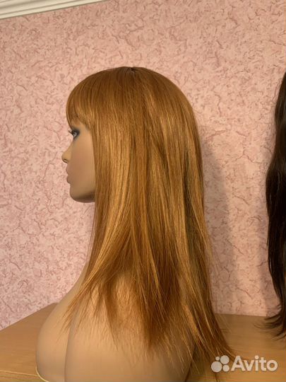 Парик с челкой рыжий прямой