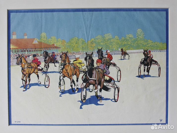 Антикварные литографии Лошади Спорт Охота