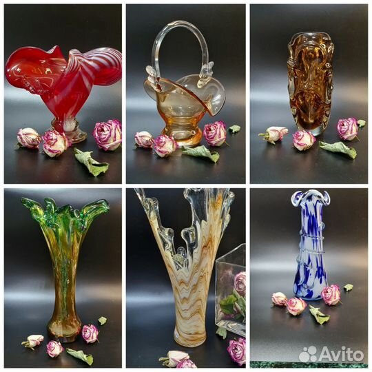 Ваза, конфетница, гутное стекло