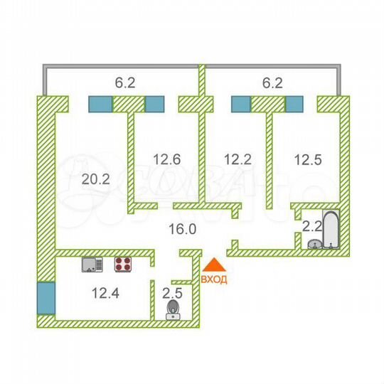 4-к. квартира, 88 м², 9/12 эт.