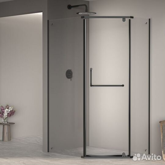 Душевой уголок трапеция 100x120см.Чёрный профиль