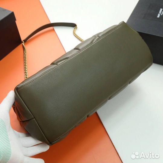 Сумка пуффер Saint Laurent YSL цепочка зелёная