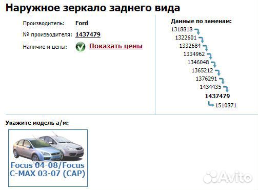 Зеркало правое Ford Focus 2