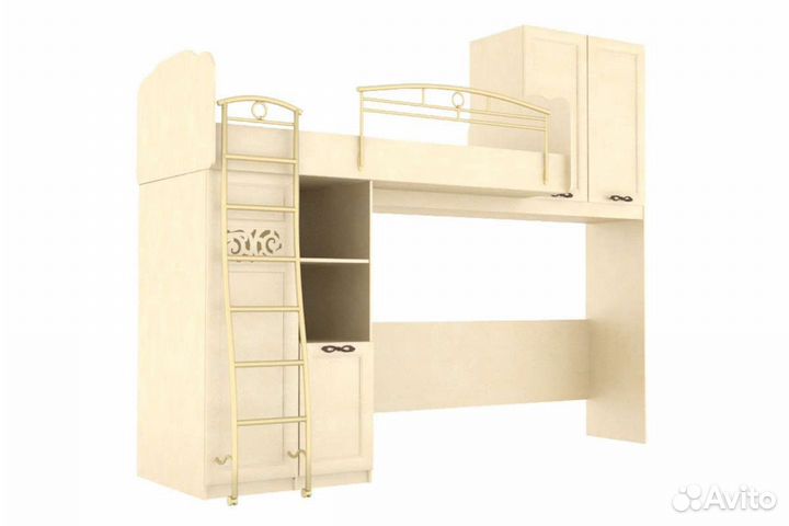 Кровать-чердак со стеллажами, полками и шкафом