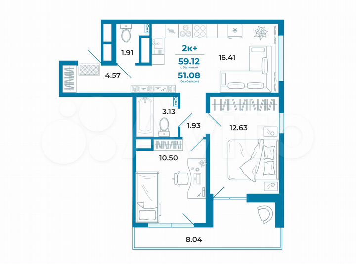 2-к. квартира, 51,1 м², 8/11 эт.