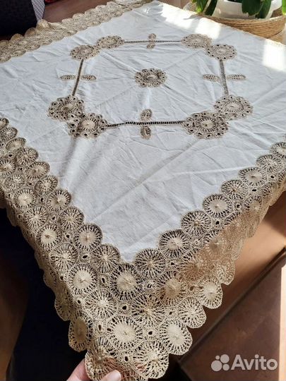 Скатерть игольное кружево/лен