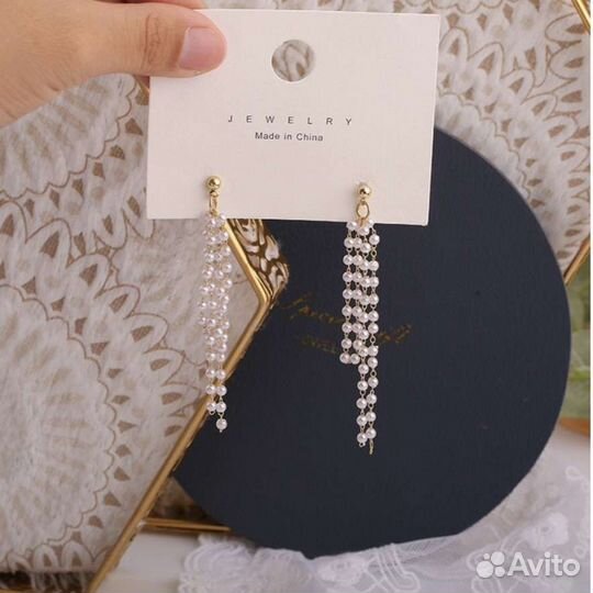 Длинные жемчужные серьги