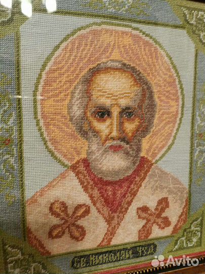 Икона вышитая крестом Николай Чудотворец