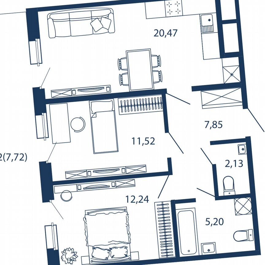 3-к. апартаменты, 67,1 м², 1/5 эт.